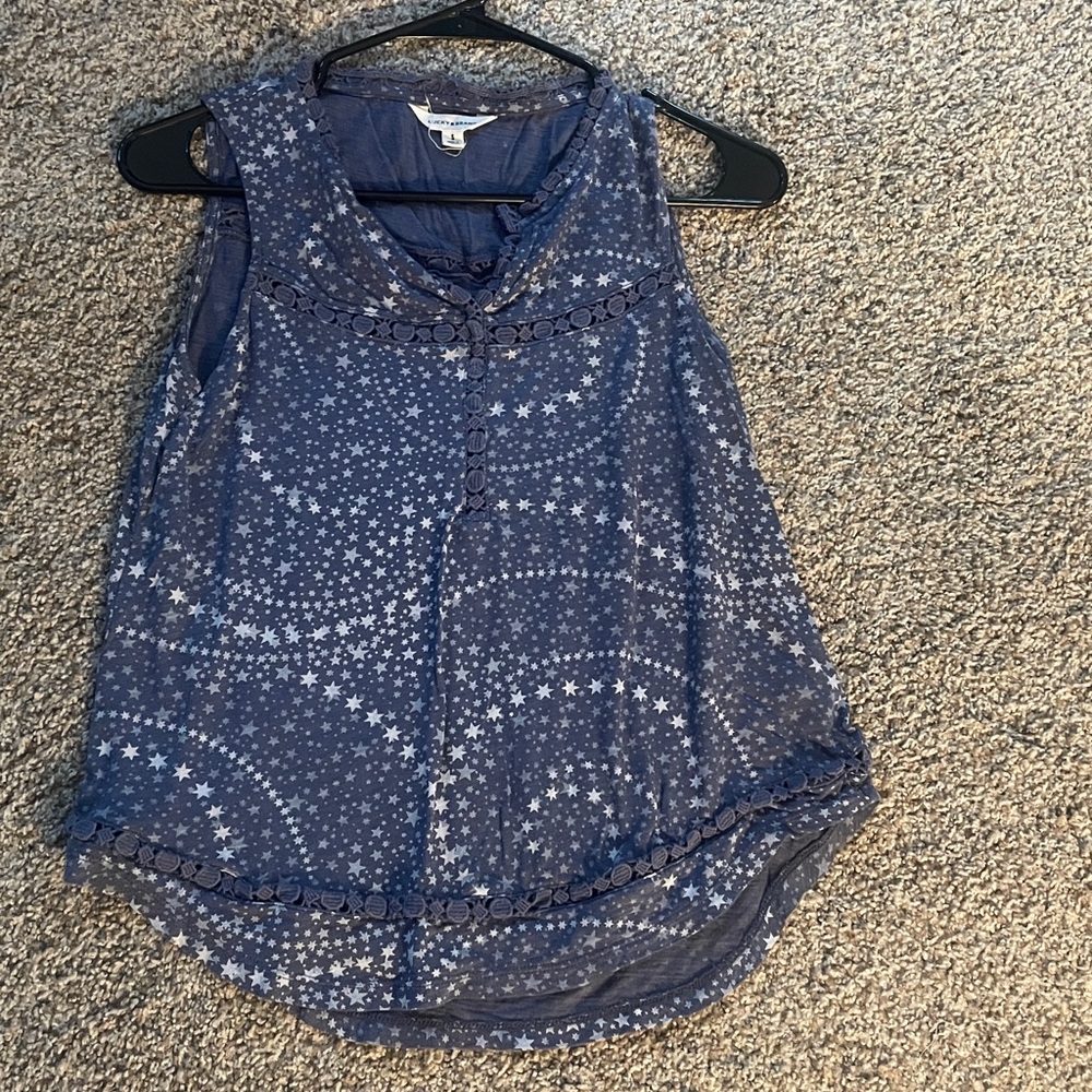 Lucky Brand Indigo Star Print Top